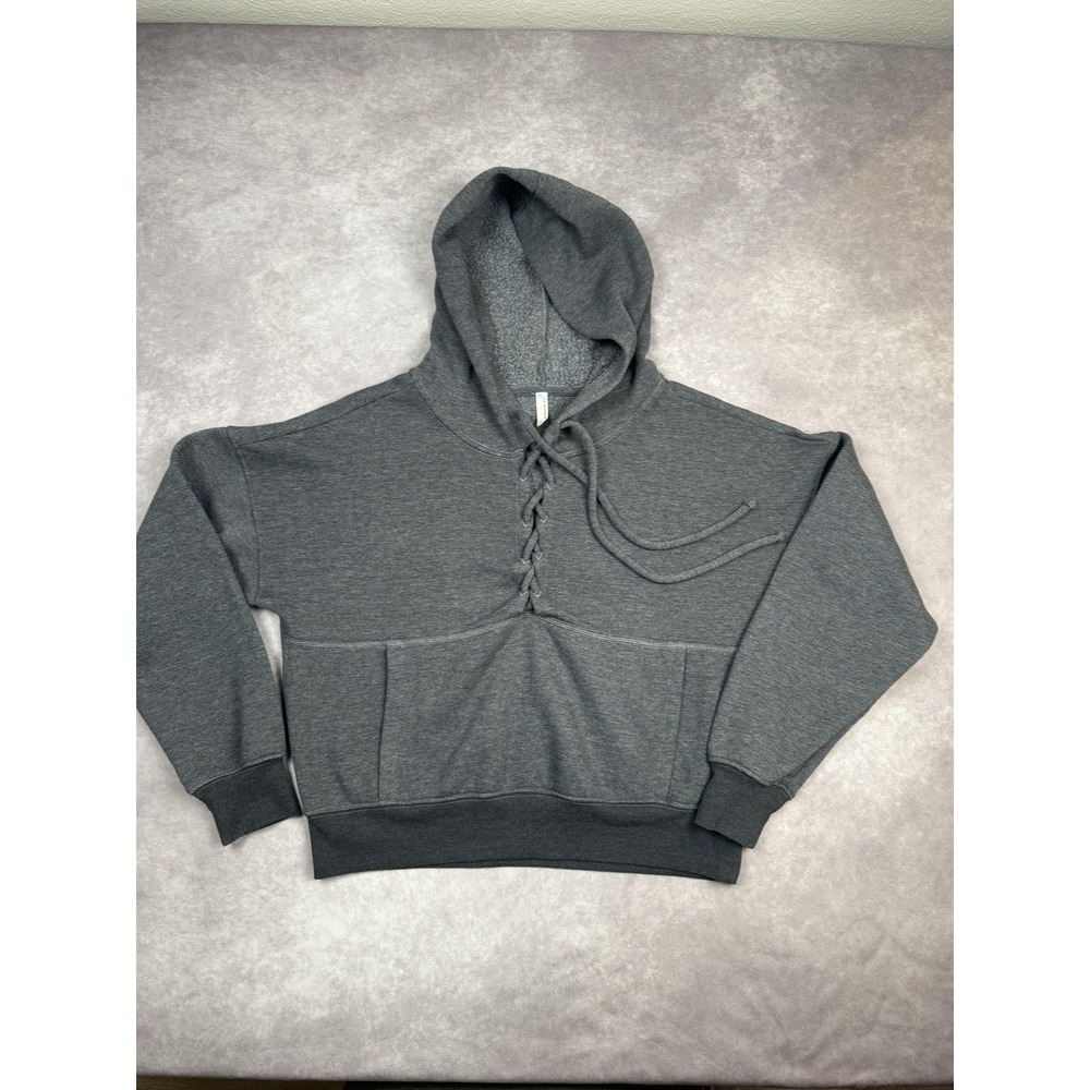 FP Movement Hoodie‎ Womens Small Gray Lace Up Pullover Cropped Sweatshirt Logo